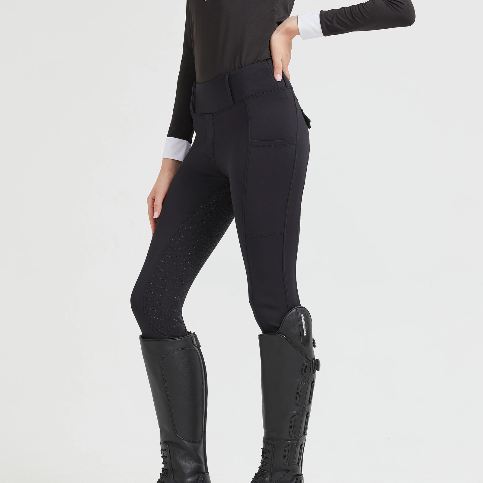 Spring and Autumn Horse Riding Pants with Thin Fleece Lining Non-slip Silicone Horse Riding Tights with Elastic Fit Equestrian 250306