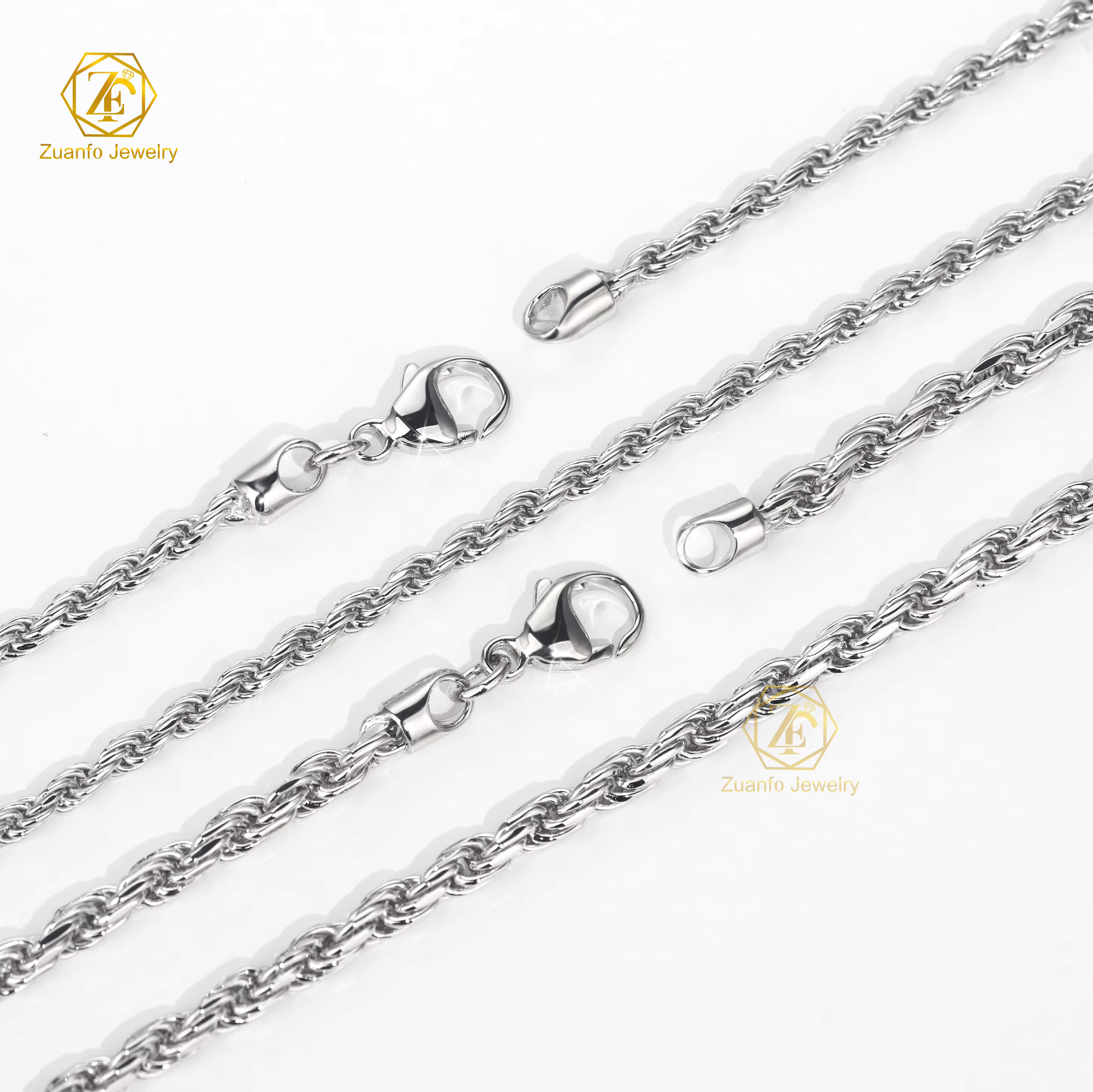 Hot Sale 3mm Twisted Rope Chain Bracelet 925 Sterling Silver Unsex Jewelry Hiphop Rope Link Chains for Pendant