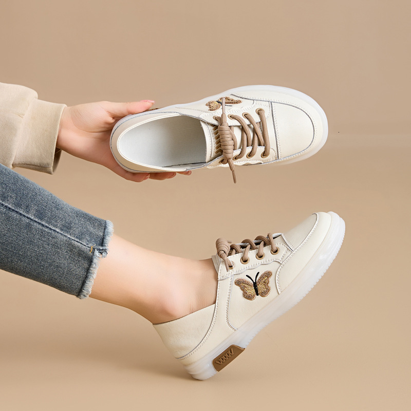 Soft soled genuine leather cowhide sole white shoes for women 2025 new spring and autumn women's shoes soft cowhide single shoes casual mom leath