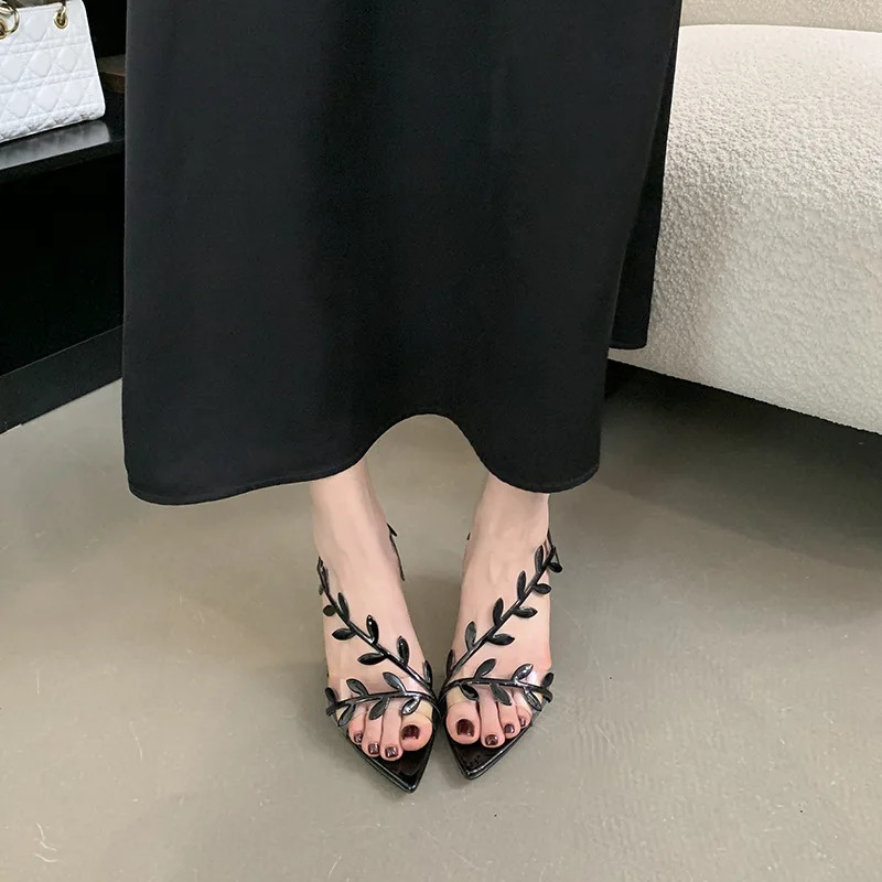 Low Sandals Woman Leather Low-heeled Rome PU Slides Rubber Hoof Heels Fabric Low Sandals Woman Leather Low-heeled Slides PU Rome 250306