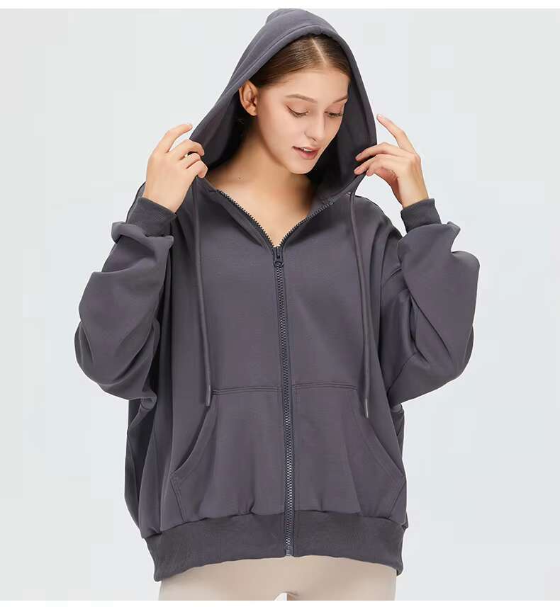 Wholesale High Quality Women's Drawstring Hooded Sports Jacket Custom 100% Cotton Casual Hoodie