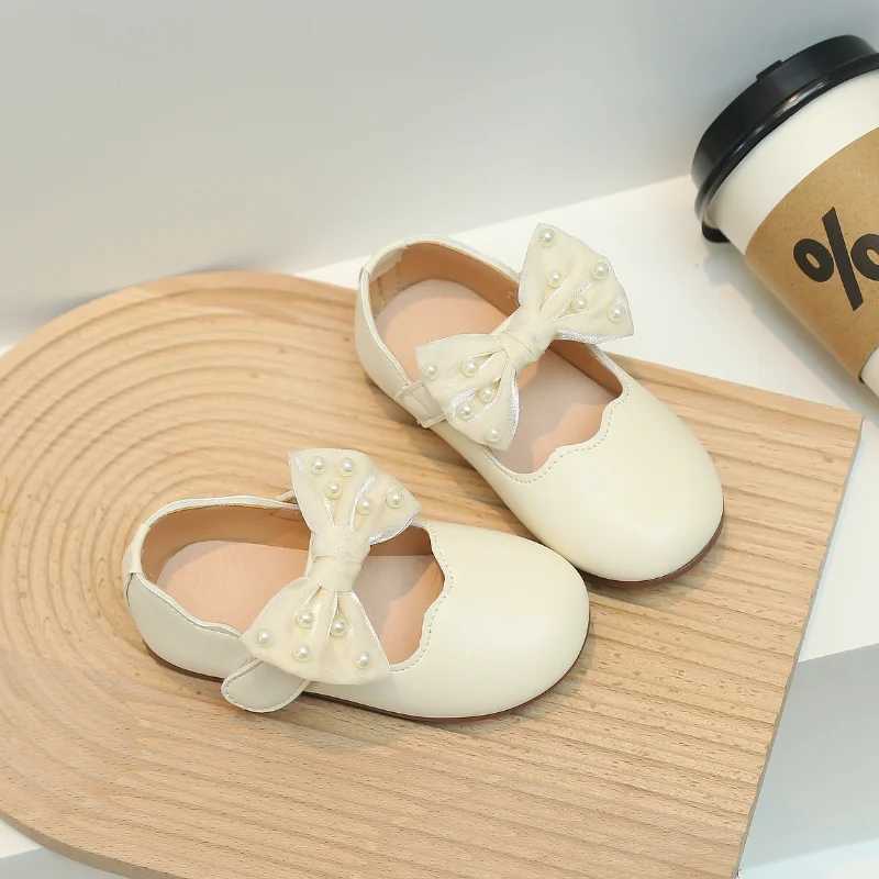 Children Mary Janes Beading Ribbon Black Beige Girls Princess Shoes Shallow Flexiable Elegant Fashion Kids Flat Shoe 21-30T250306
