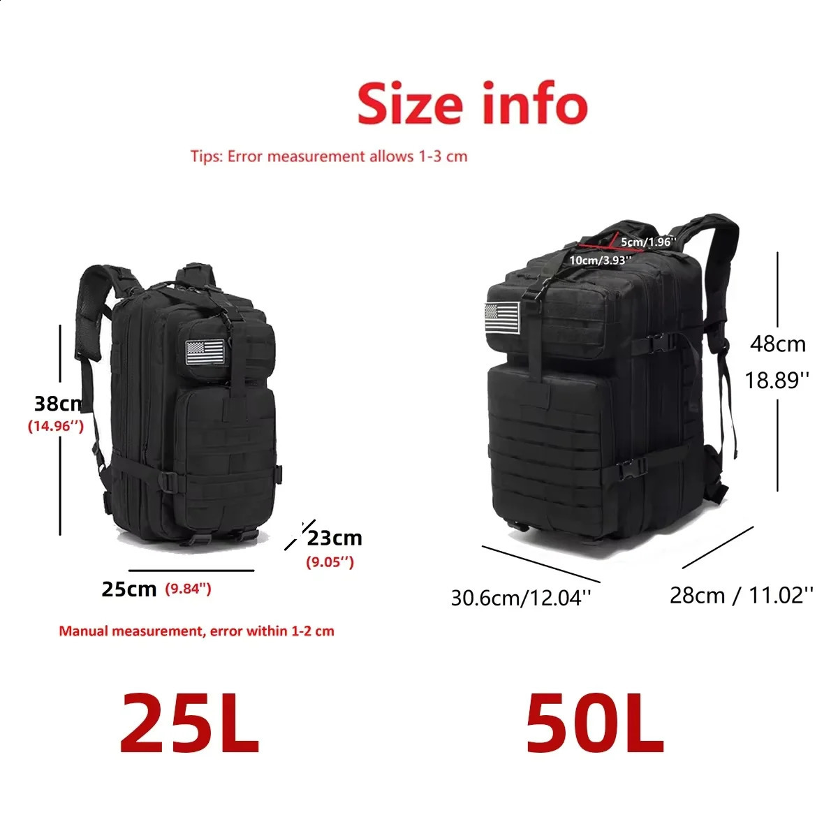 Ship from U.S. 25L/50L 1000D Nylon Waterproof Trekking Fishing Hunting Bag Backpack Outdoor Rucksacks Tactical Sports Camping Hiking 250305FBB