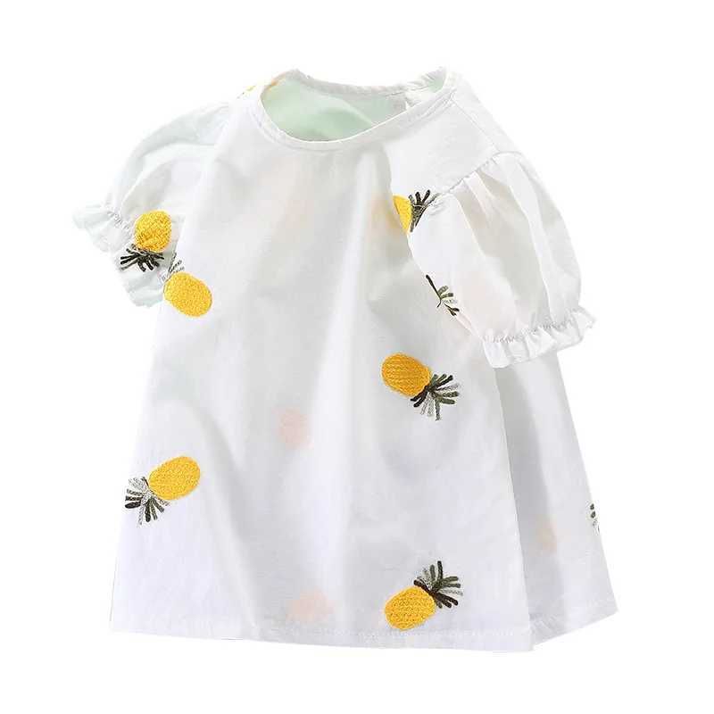 Girls T-shirt Summer Dress Baby Girl Korean Version Half Sleeved Trendy Flower Bud Sleeve Childrens Pure Cotton Bottom TopT250306