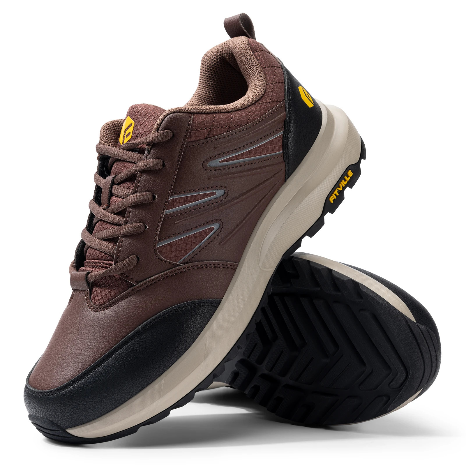 FitVille Mens Shoes Wide Hiking Waterproof Outdoor Work Trekking Trails Sneakers with Arch Support for Heel Pain Relief 250228