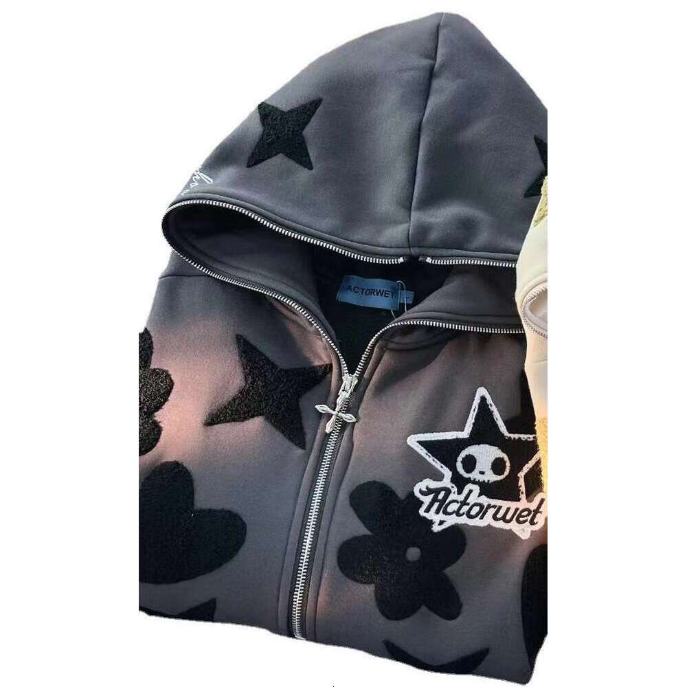 Star Pattern Printed Full Face Sweatshirt Haruku Zipper Top Hoodie Coat 2025 New Casual Fashion Trendy Clothing