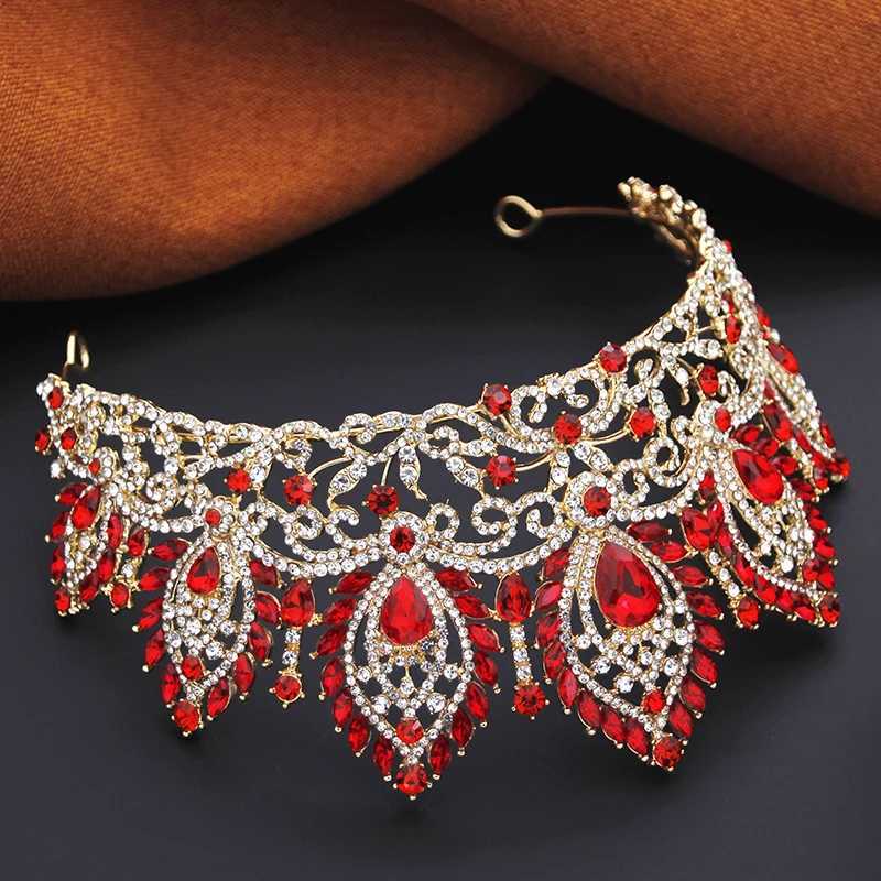 Royal Red Green Crown Big Diadem Bride Tiara Crowns for Wen Bridal Wedding Party Crown Hair Dress Jewelry Accessories X250306