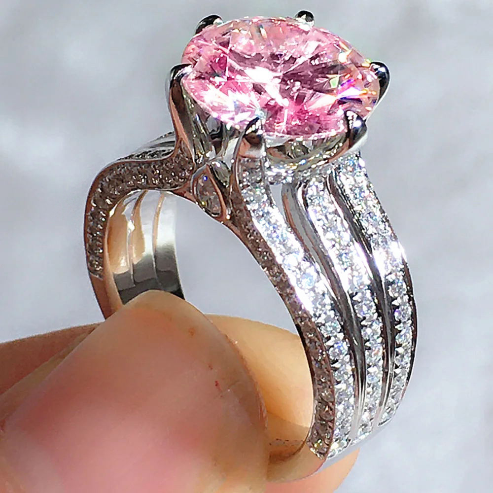 Wedding Rings Handmade Simple Fashion Jewelry Round Cut White Cubic Zircon CZ Diamond Eternity Party Women Engagement Band Ring Gift