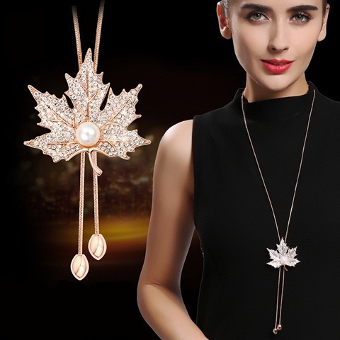 Long Pearl Necklace Female Korean Fashion Crystal Fringe Pendant Autumn And Winter Jewelry