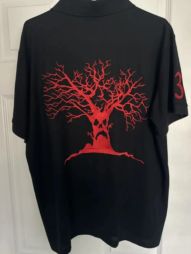 Men's T Shirts Retro Street Hip Hop Short Sleeve Shirt Haunted Mound Polo Men Casual Embroidery Cotton Top Baseball Clothing