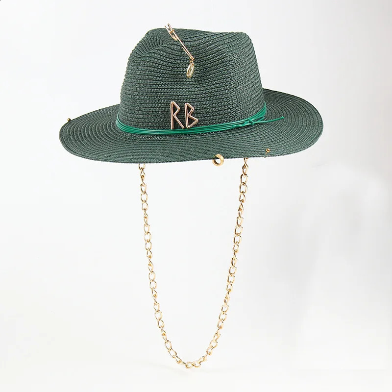 er Series Letter Raffia Straw Hat with Pointed Hollow Sunshade Straw Beach Sun Hat 250303