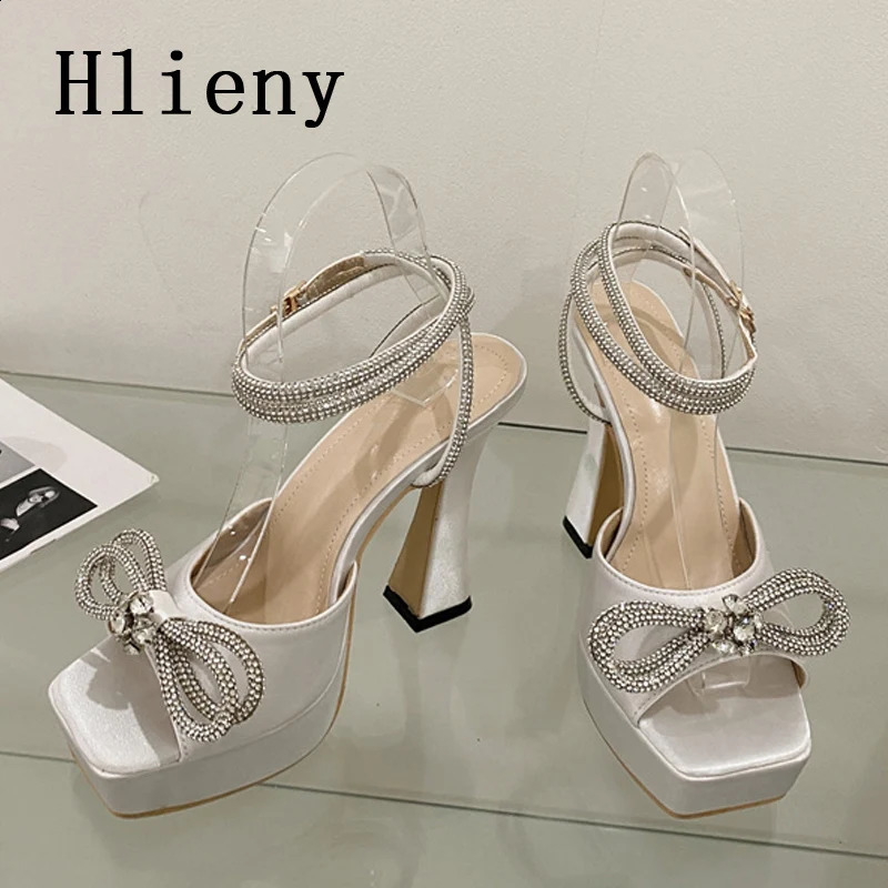 Hlieny 2025 Sexy PVC Transparency Sandals High Heels Women Pumps Fashion Bowknot Crystal Square Toe Platform Prom Shoes 250305