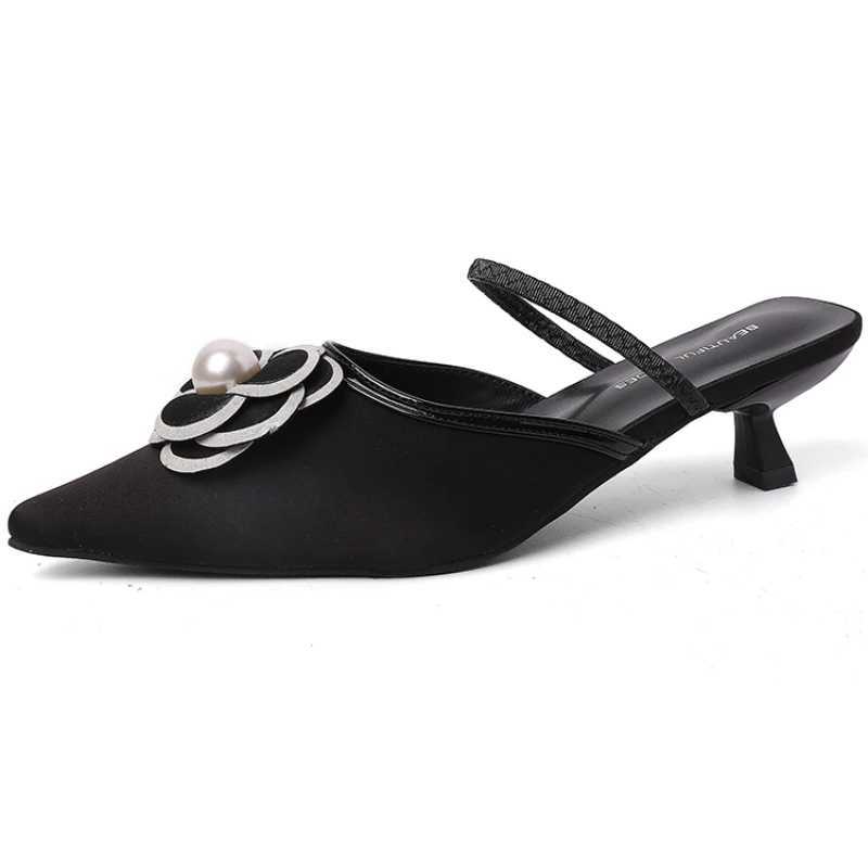 Luxury designer Slip Wen Mes Slippers shoes Fi Pointed Toe Flower Slides elegant street style high-heeled sandals Y250306