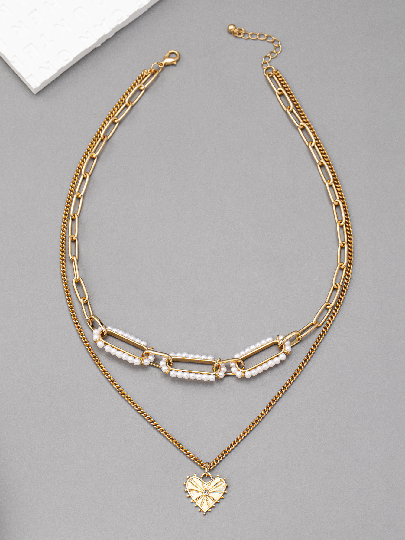 Ins Style Pearl Love Pendant Necklace Women's Fashion Trend Multi-layer Collarbone Chain Jewelry