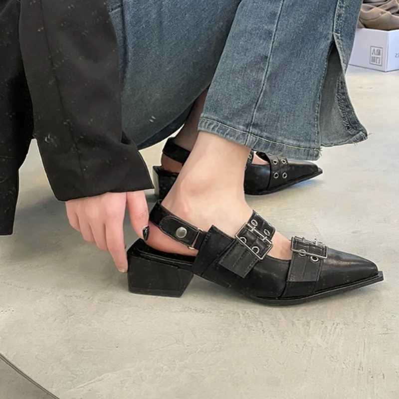 Spring and Summer Baotou Thick Heel Breathable Fi Sandals New Style Pin Buckle Decorated Elegant and Sexy Wens Shoes Y250306