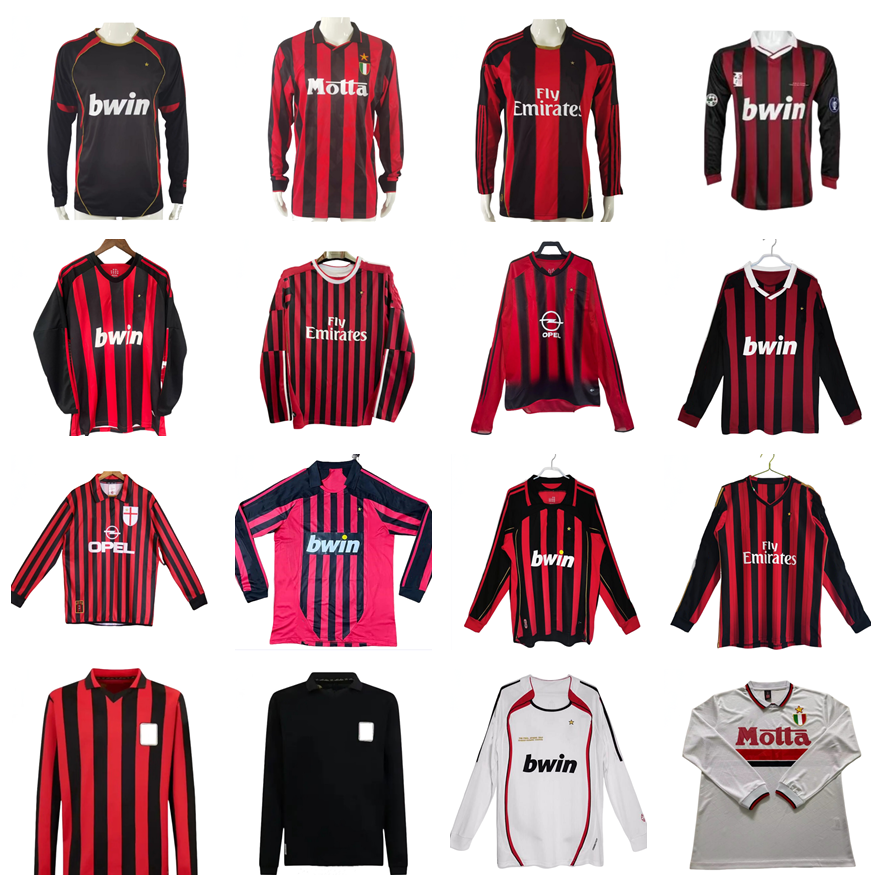 04 05 06 07 08 09 10 11 12 13 MILANs Retro Shevchenko soccer jerseys Maglia da calcio MALDINI KAKA RONALDO Ronaldinho Balotelli Pirlo Long sleeve vintage football shirt