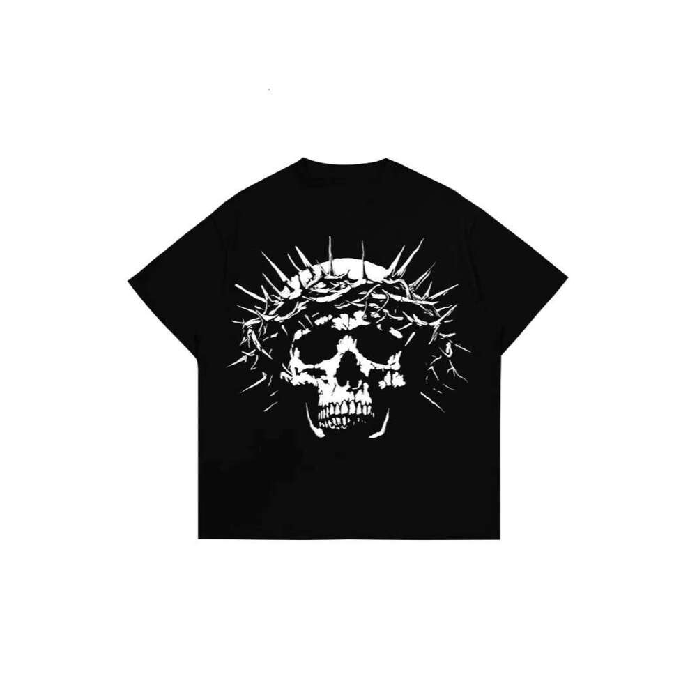 Cotton American loose skull print T-shirt street hip-hop dark style short sleeved shirt