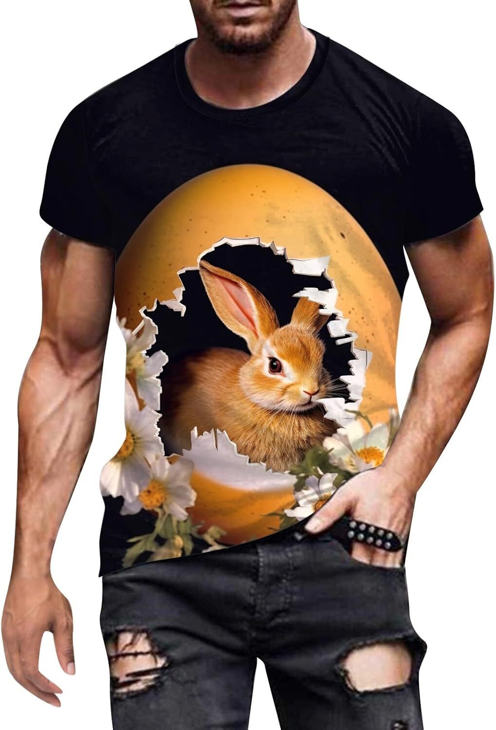 Mens T shirt Easter T Shirts for Men Fashion Mens Digital 3D Printed T Shirt Short Sleeved Shirt Top Lapel Fitted Shirts Men Trendy tee Casual tops su
