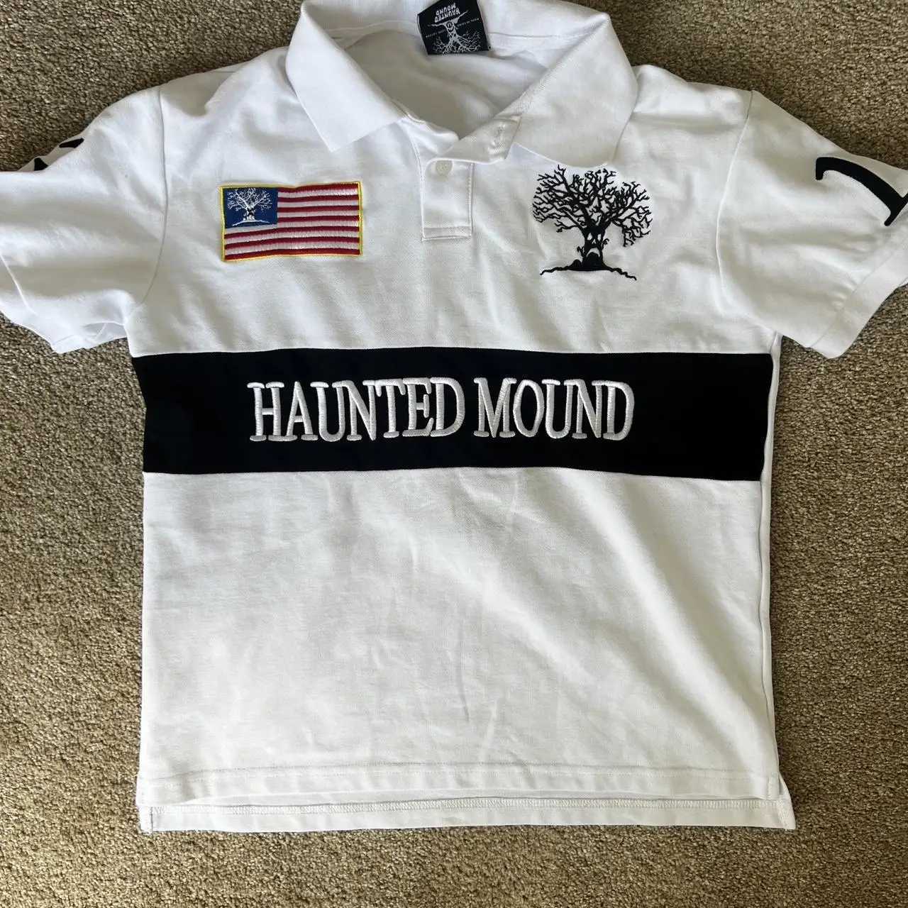 Streetwear White Polo T-shirt Womens Harajuku Alphabet Ghost Tree Pattern Embroidered T-shirt Gothic Y2K Cotton Short Sleeve X250306
