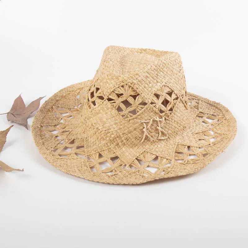 er Series Letter Raffia Straw Hat with Pointed Hollow Sunshade Straw Beach Sun Hat 250303