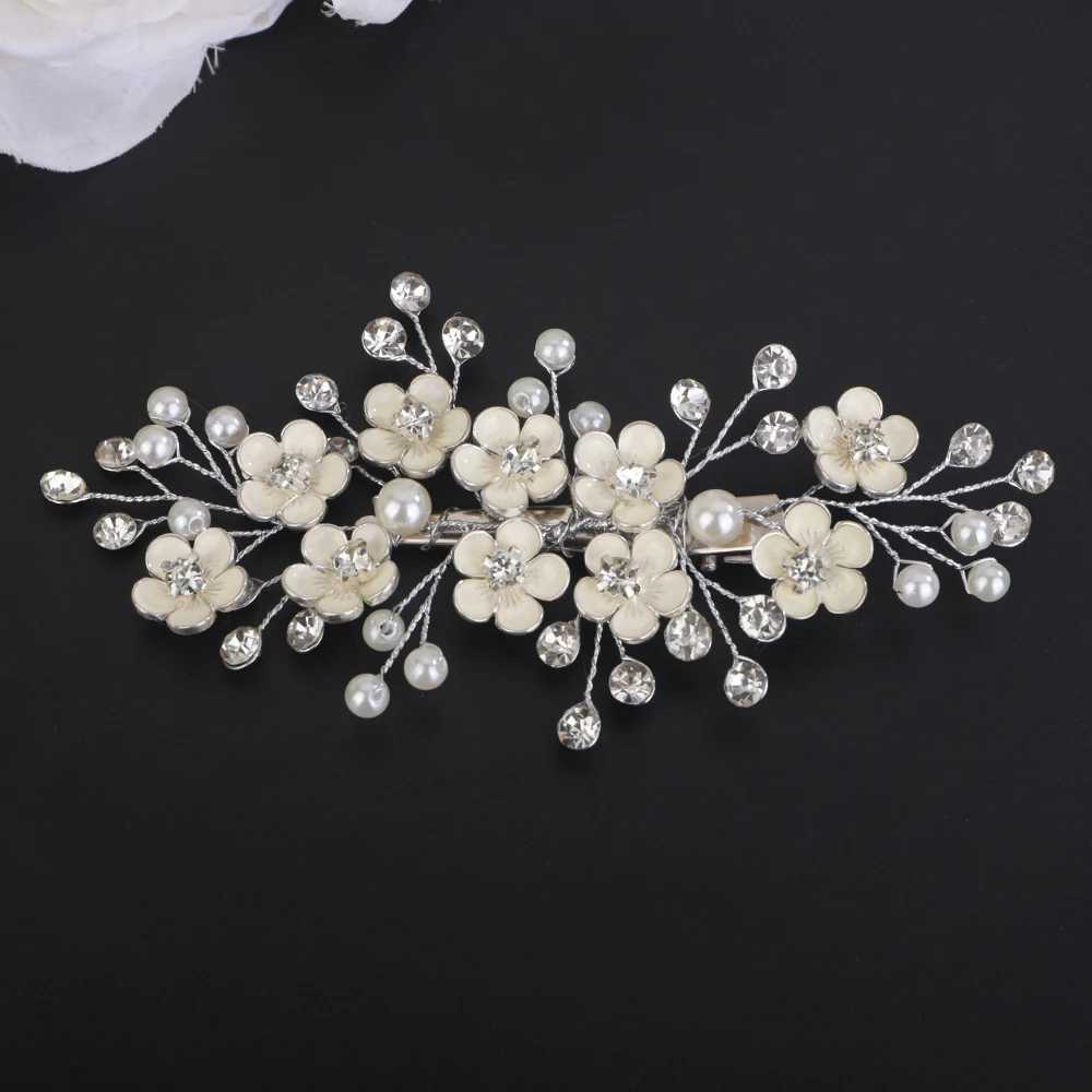Diamond Wedding Dress Silver Flower Bridal Hair Clip Handmade Pearl Golden Hair Accessories X250306