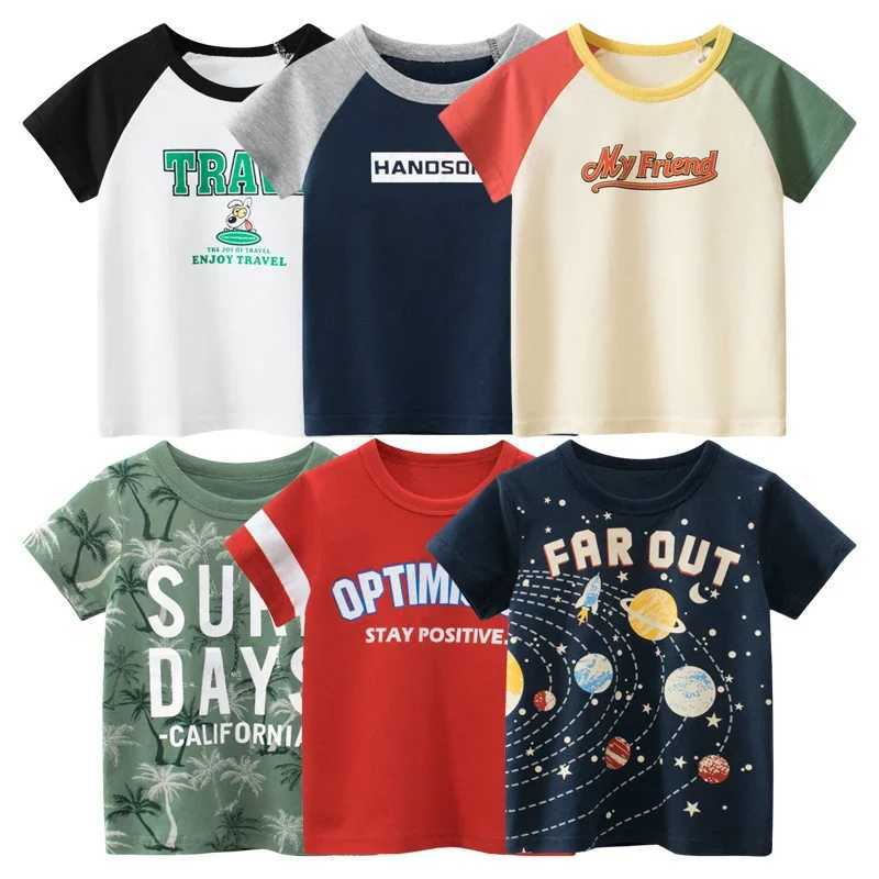Dropshipping 2025 Summer New Boys Letters Print T-Shirts Value Children Tops Short Sleeve Cotton Kids Clothes 2-10 Years OldT250306