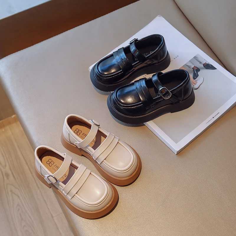 Autumn Shoes Girls Soft Pu Leather Black Biege Concise Style Kids Flat Shoe Hook-loop 23-36 Trendy Flexiable Children Mary JanesT250306