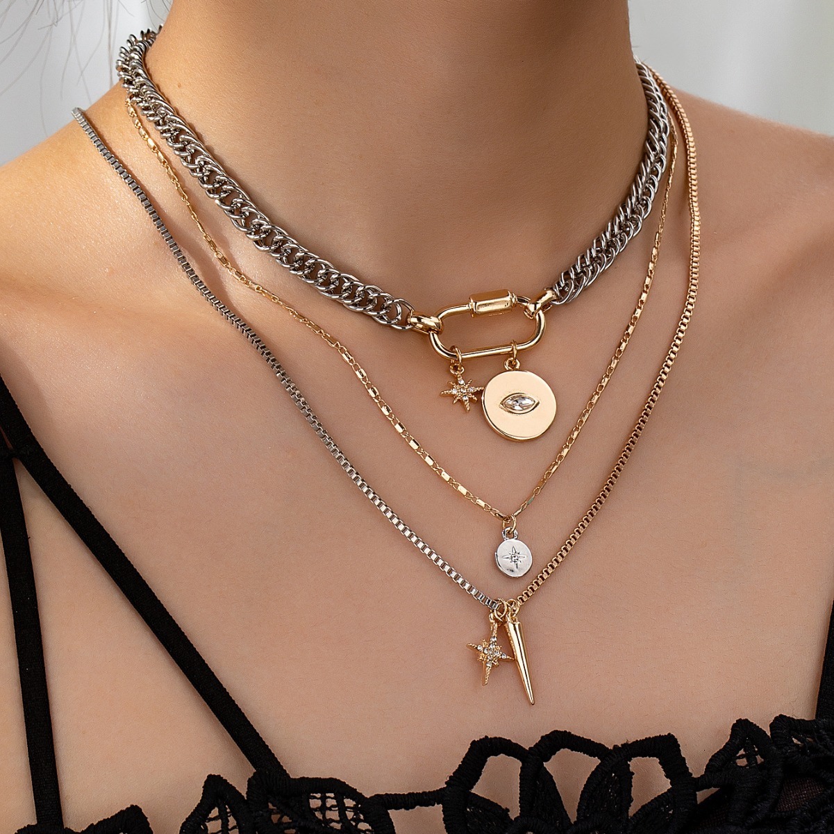 Fashion Personality Exaggerated Original Trend Eyes Pendant Multi-layer Necklace Women's Jewelry