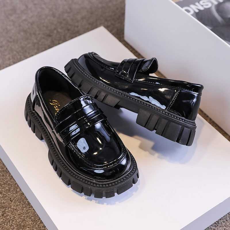 Laofers for Children Platform Black Patent Leather Chain Fashion Boys Girls Flat Shoes Four Season Elegant 26-36 Kids ShoeT250306