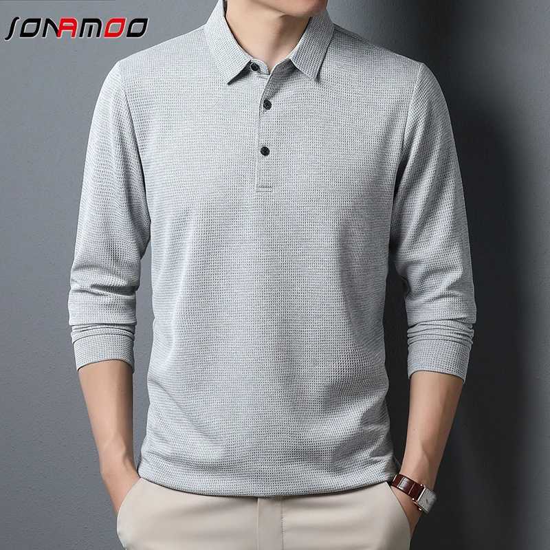 Mens Business Casual Polo Long Sleeve T-shirt Summer Comfortable Solid Top X250306
