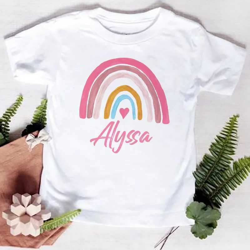 Personalised Rainbow with Name T-Shirt Children for Boys Girls Clothes Custom Kids Shirts Child Baby Tees Tops Toddler T ShirtsT250306