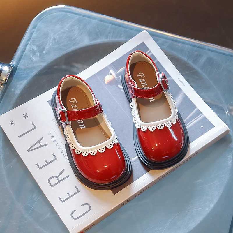 Autumn Little Girls Mary Janes Ruffles British Style School Children Leather Shoes 23-36 Solid Color Stylish Comfy Kids FlatsT250306