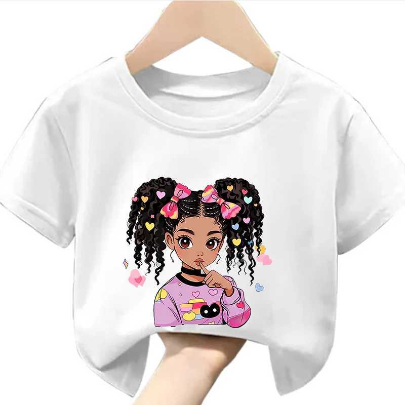 Colorful Cute BLACK GIRL Print Girls Soft and Stretchy Round Neck Short Sleeve T-shirt Kids Clothes Girls Clothes BsT250306