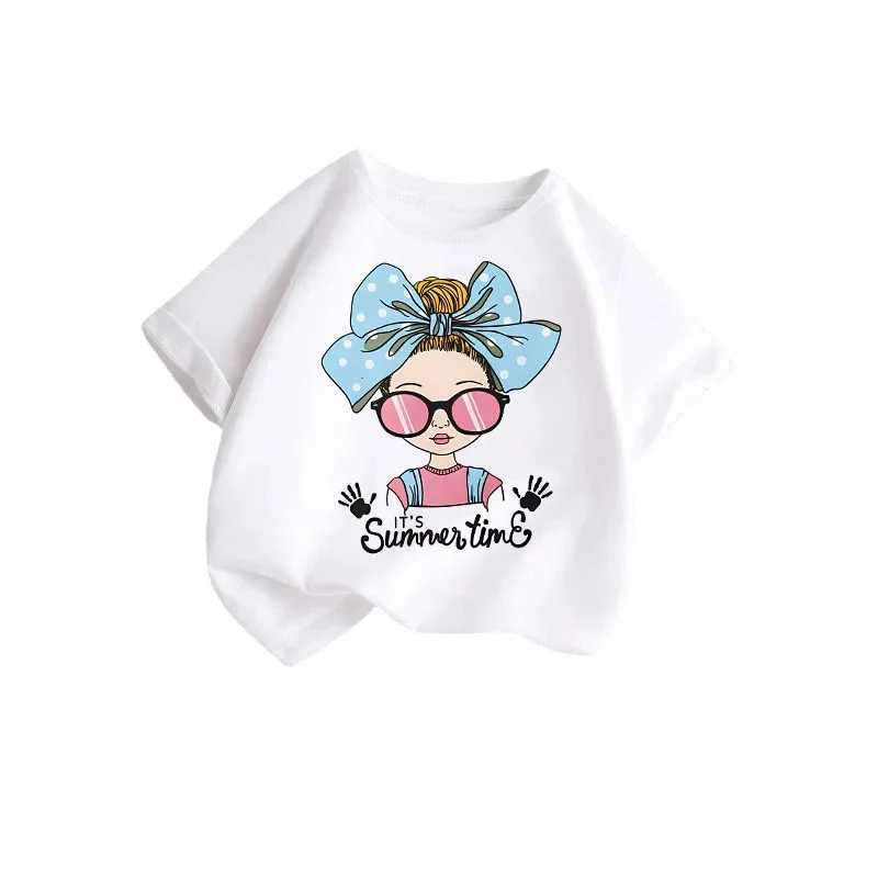 2024 Childrens clothing summer Fun Girl print T-shirt childrens fashion short sleeved T-shirt round neck top for girlsT250306