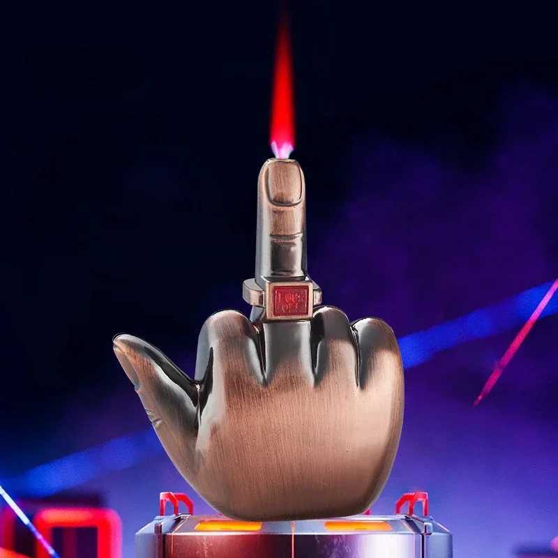 Funny Middle Finger Lighter and FUK YOU Sound Advanced Windproof Red Flame Refillable Butane Torch Lighter Smoking Men GiftsC250305