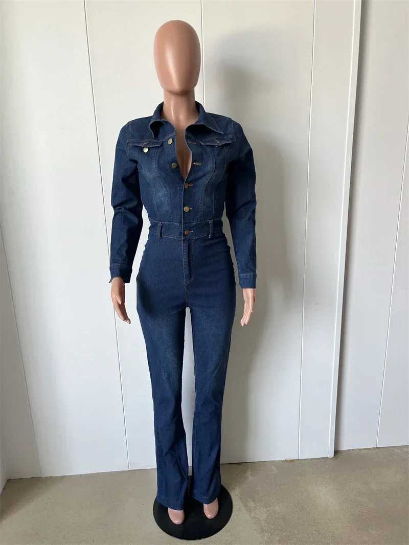 Strtwear Jeans Jumpsuits Autumn Clothes Women 2024 Full Sve Flare Pants Denim Rompers Playsuits One Pieces Overalls Outfit W250306 - view 5