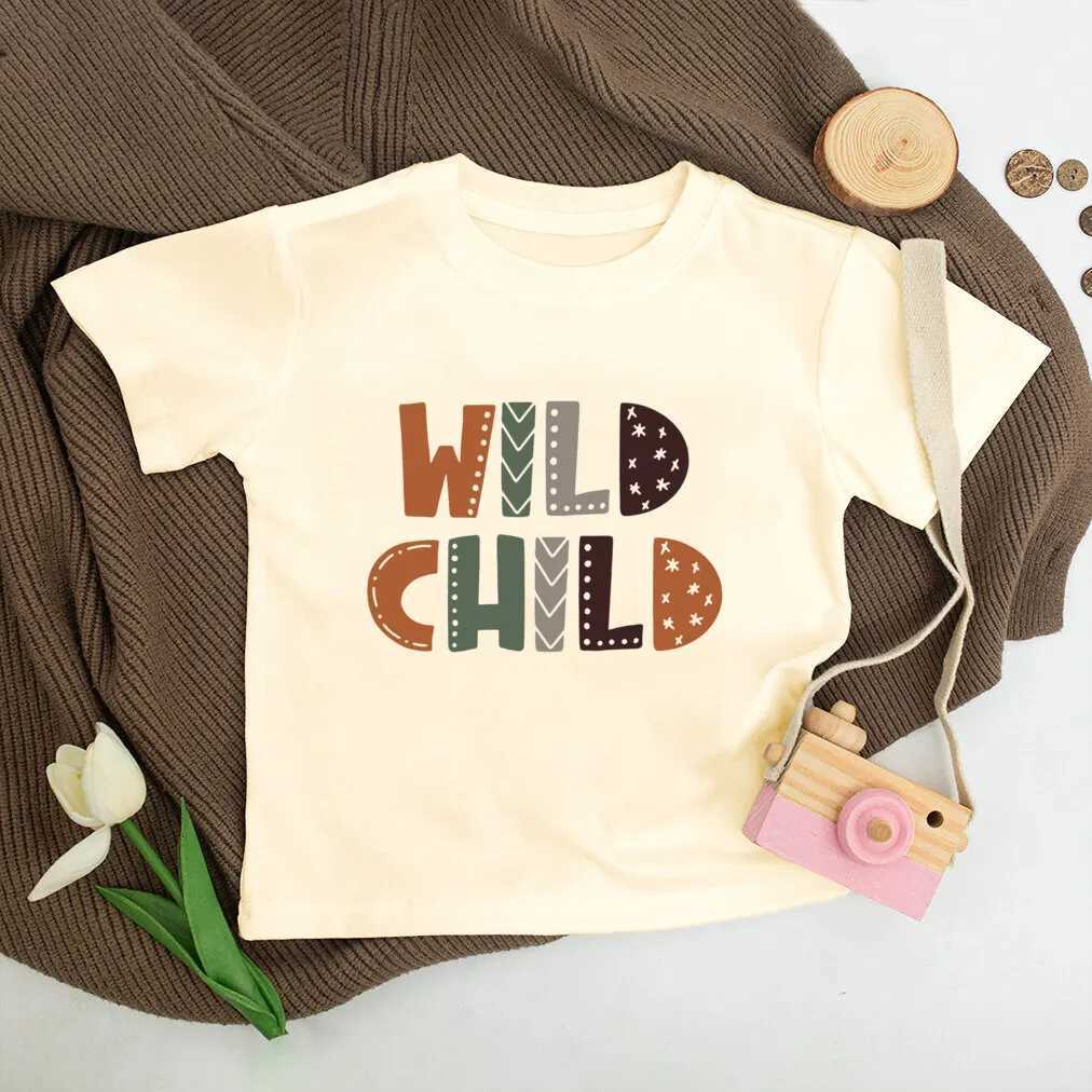 Groovy Wild Child Toddler Shirt Rainbow Natural Shirts Kids T-shirt Boho Wild And Free Girls Retro Wildflower short sleeve TeeT250306