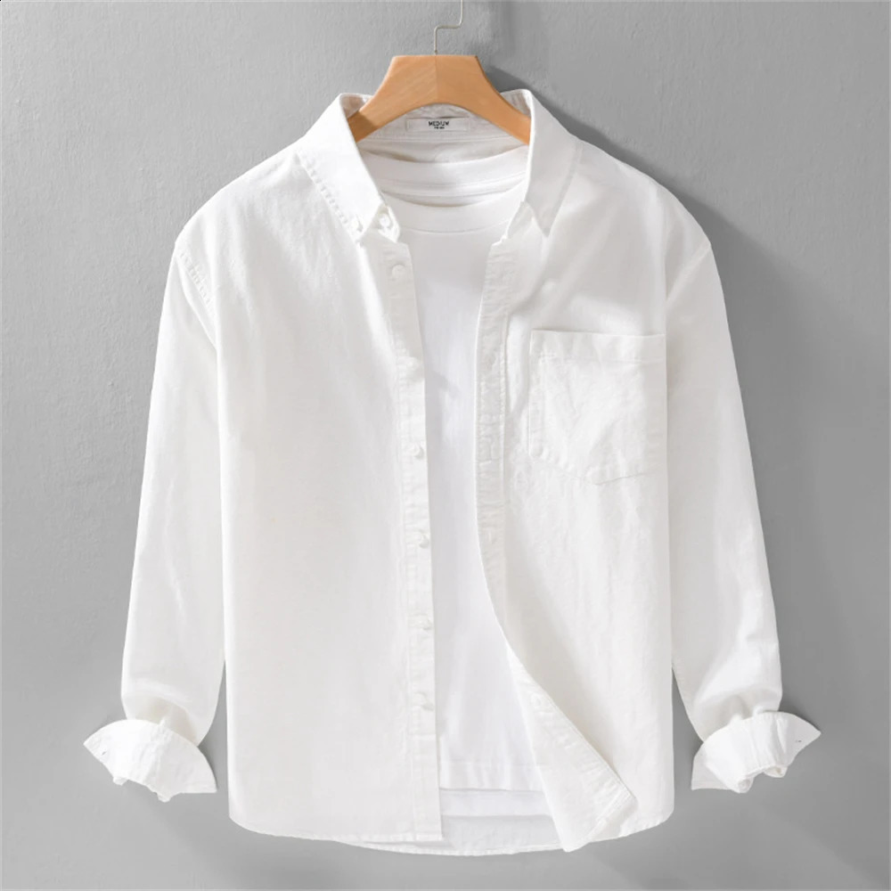 Spring cotton long sleeve shirts for men Solid regular white shirt Business Casual mens soft clothes Tops 250227