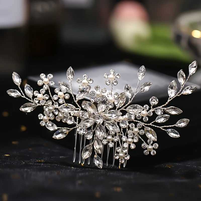 Wedding Crystal Flower Pearl Hair Cb Pin Band Rhinestone Hairpin band Tiara For Wen Bridal Hair Accessories Jewelry Gift X250306