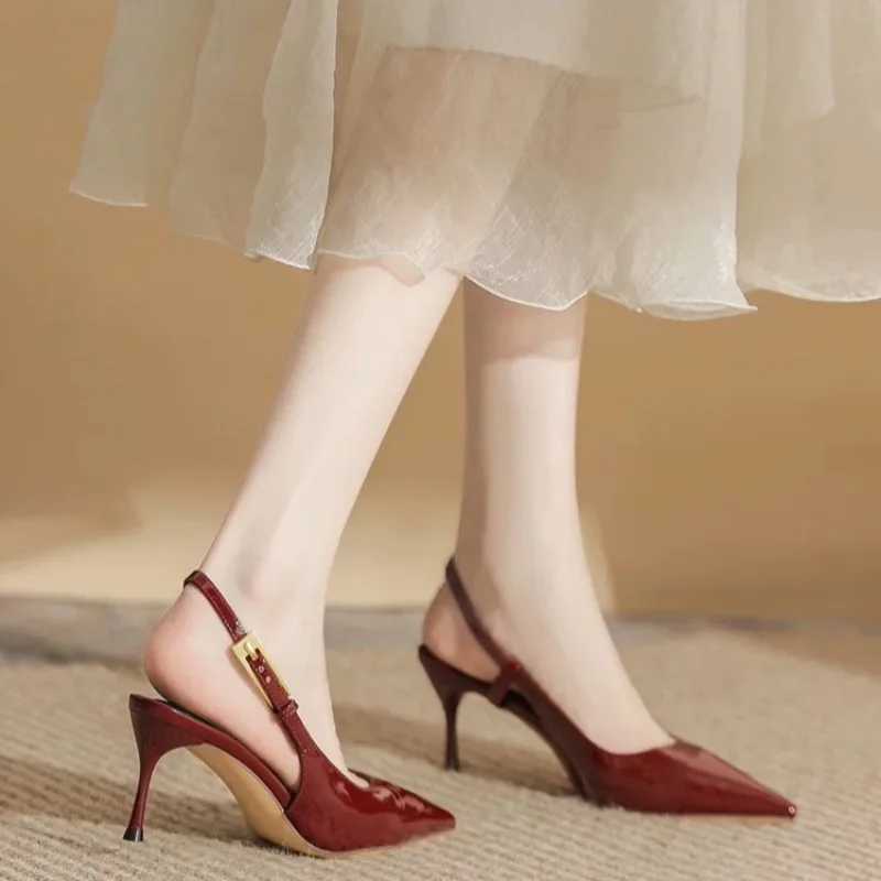 Shoes Fem 2025 Slingbacks Wens High Heel Fi Dress Pump Wen Pointed Toe Buckle High Thin Heel Wens Sandals Y250306