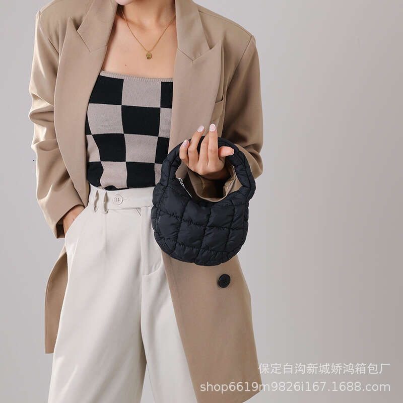 Korean Pleated Grid Cloud Armpit Bag New Down And Cotton Jacket Stylish Mini Handbag