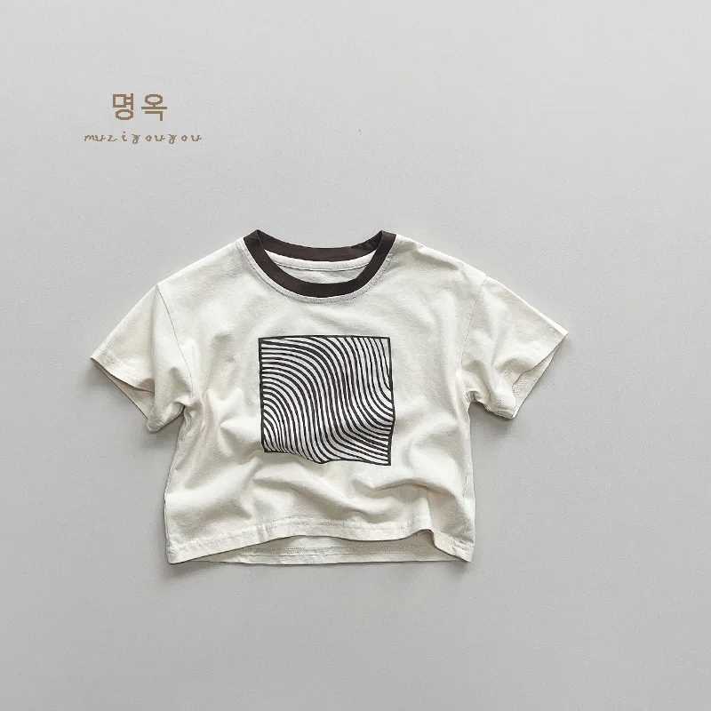 Personalized Printing ~ Summer Boy Short Sleeve T-shirt Korean Cotton Printed Girl Baby Childrens Day Top Fashion Childrens ClT250306
