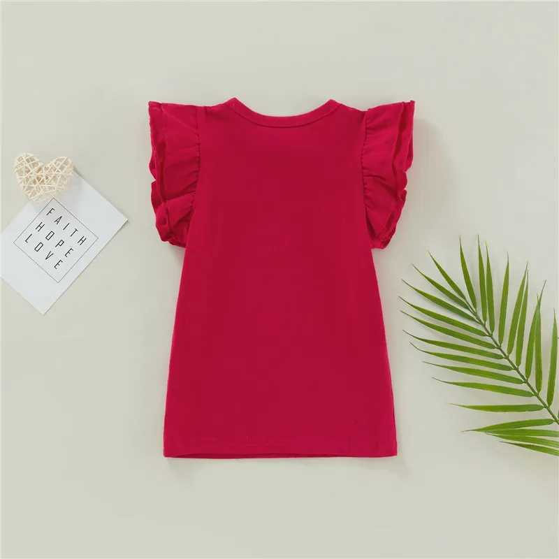 1-6Years Infant Girls T-Shirt Cotton Flying Sleeves T-Shirt For Girls Summer Solid Black White Pink Red Tee TopsT250306