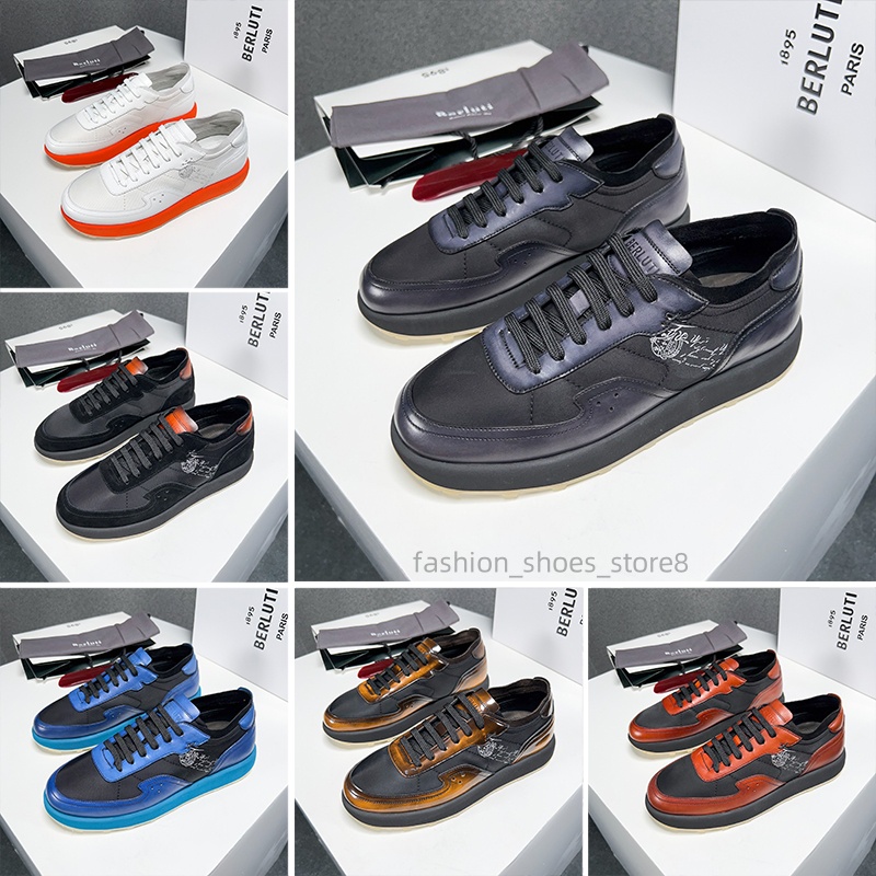 Berluti Designer casual shoes men Real leather luxury Sneakers fashion classic Outdoor Walking shoe Top quality Trainers Rubber Sole flat Low top board shoes