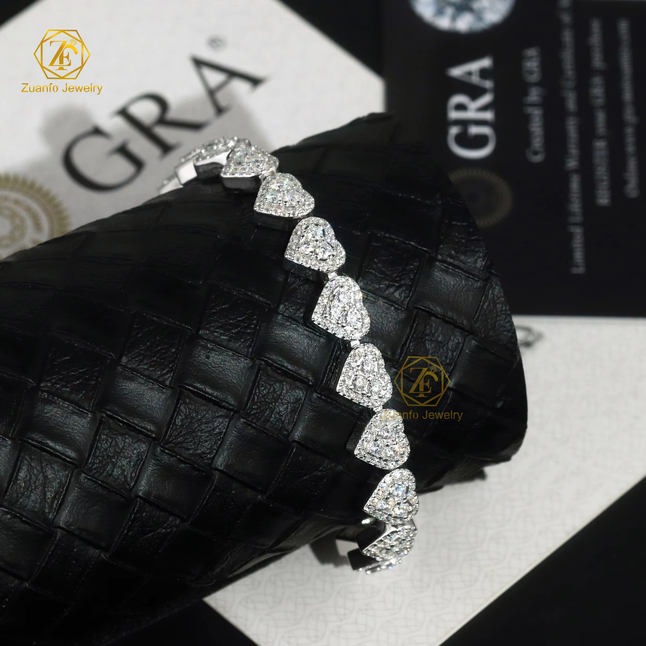 8mm Width Heart Pattern Moissanite Bracelet D VVS GRA Certified 925 Silver Jewelry Ice Out Hiphop Men Bracelet