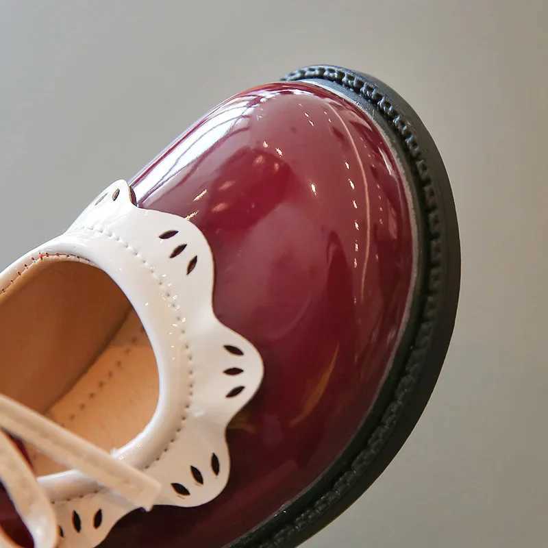 Girls Princess Flat Shoes Elegant Patent PU Bowknot Children Casual Shoes 21-35 Toddler Kids Single Shoe Wine Red BlackT250306