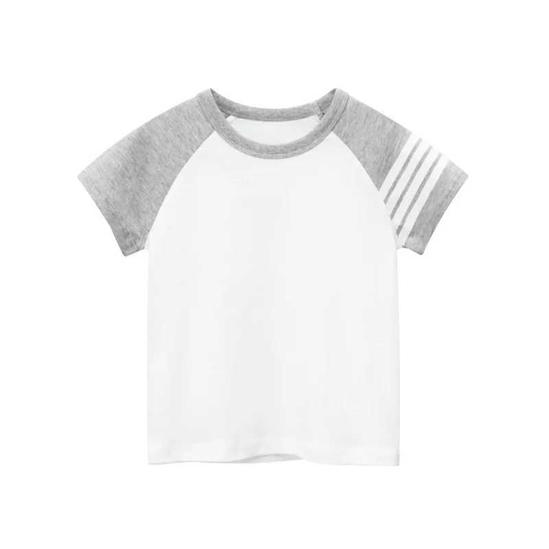Brand 2025 Summer New Childrens Short Sleeve T-shirt Fashion Boys Bottoming Shirt Patchwork Stripe Cotton Top Tees DropshippingT250306