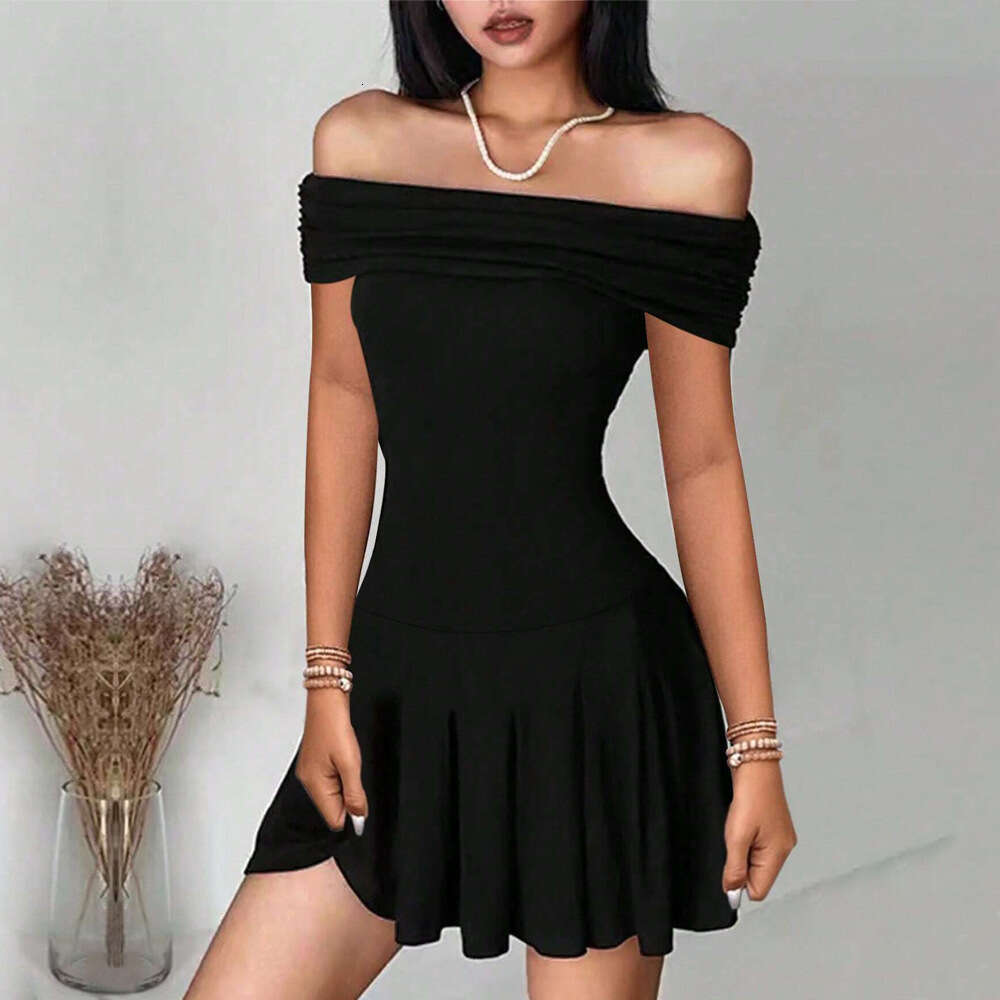 Women's 2025 Pure Desire Wind Dew Collarbone Dress Summer New One Piece Neck High Waist Short Skirt For Women KLMY