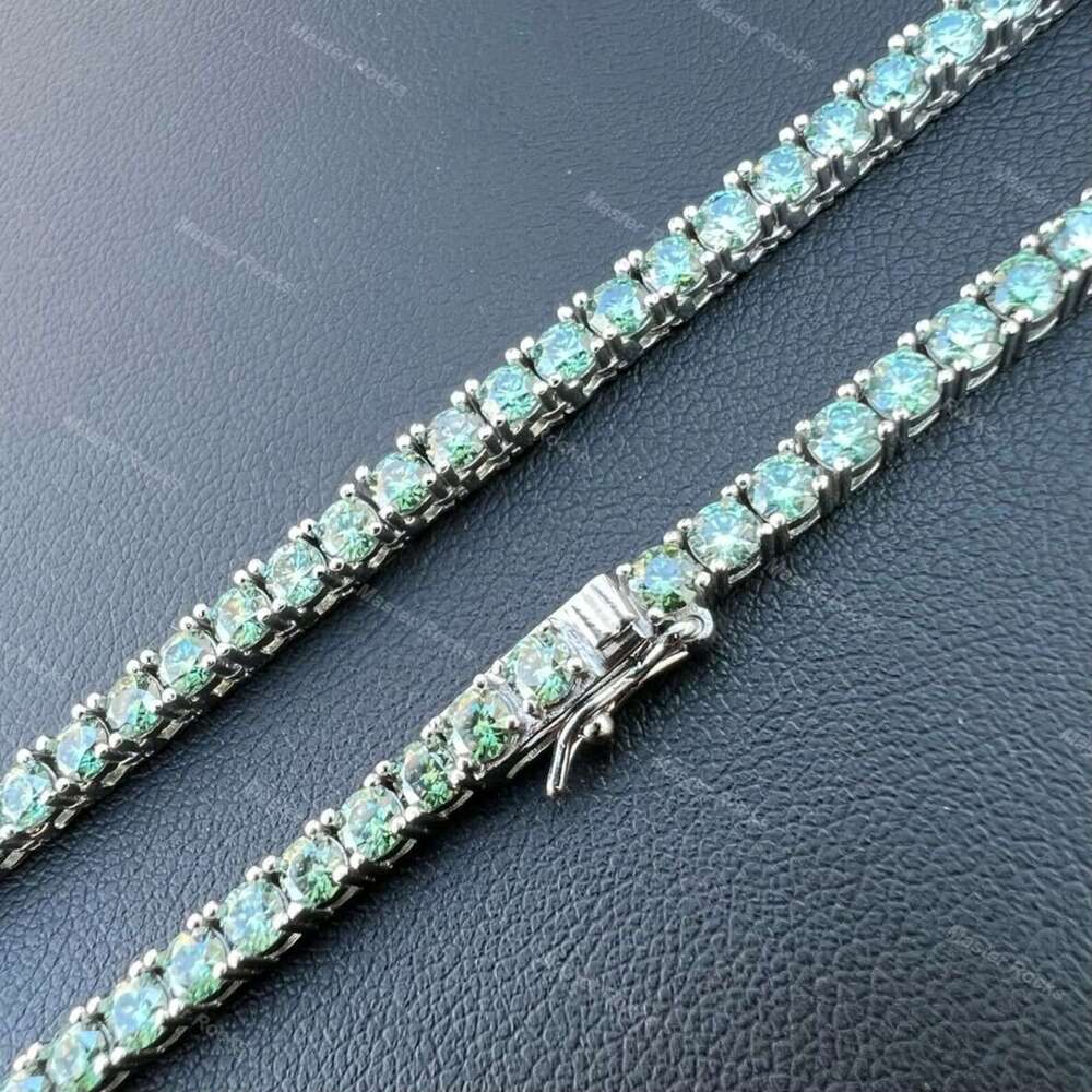 For Men Sterg Sier 5Mm Womens Blue Vvs Dia Colorful Moissanite Tennis Chain