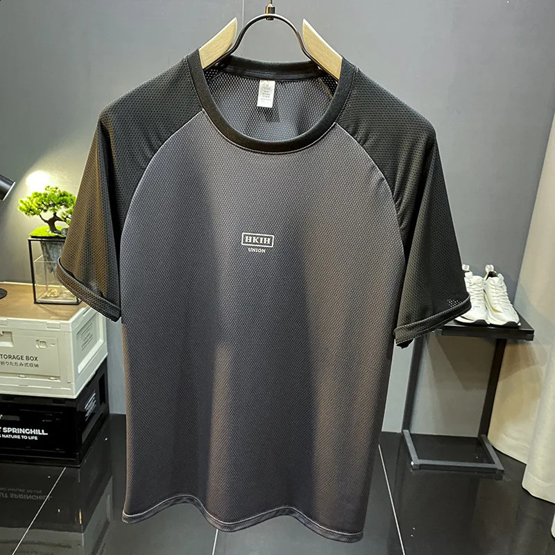 Ice Silk breathable ultra-thin soft short sleeve T-shirt MENS summer sports casual round neck loose fashion versatile top 250303